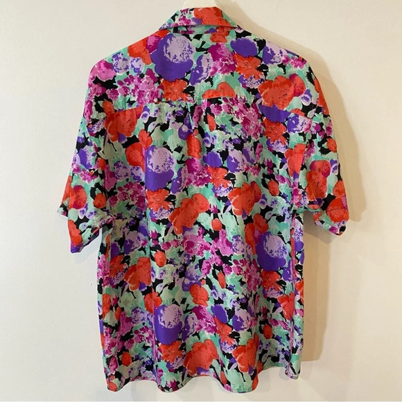 Vintage 1980s HER 100% Silk Short Sleeve Floral Blouse Size L - Picture 11 of 16